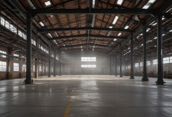 Obraz premium Spacious industrial interior, high ceiling with visible ductwork and beams , urban space, contemporary