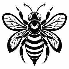 Elegant Black and White Silhouette of a Honeybee with Detailed Wings and Antennae