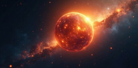 Glowing orb suspended in space with golden halo, luminous, abstract