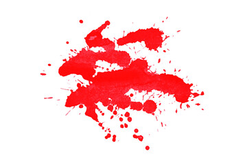 Red watercolor splash with dynamic splash effect on transparent background. Watercolor brush.