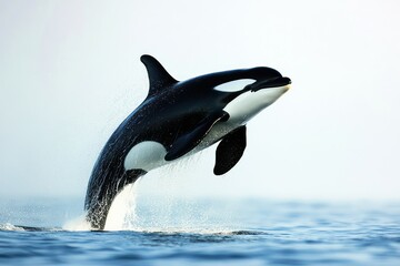 Fototapeta premium Killer whale jumps out of ocean water in wild nature
