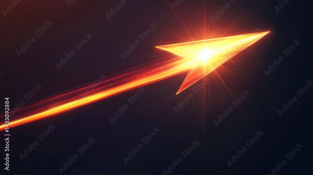 Poster bright arrow moving forward in dynamic motion on dark background