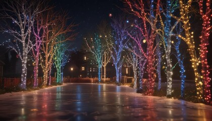 Dazzling array of colorful Christmas lights, creating a magical holiday scene ,  background,  twinkle,  blue