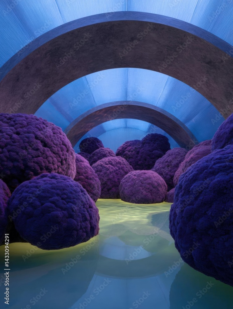Aufkleber group of large, round, purple spheres arranged in a tunnel-like structure. the spheres are of differ