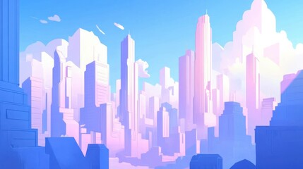 Futuristic Cityscape with Vibrant Colors and Tall Buildings
