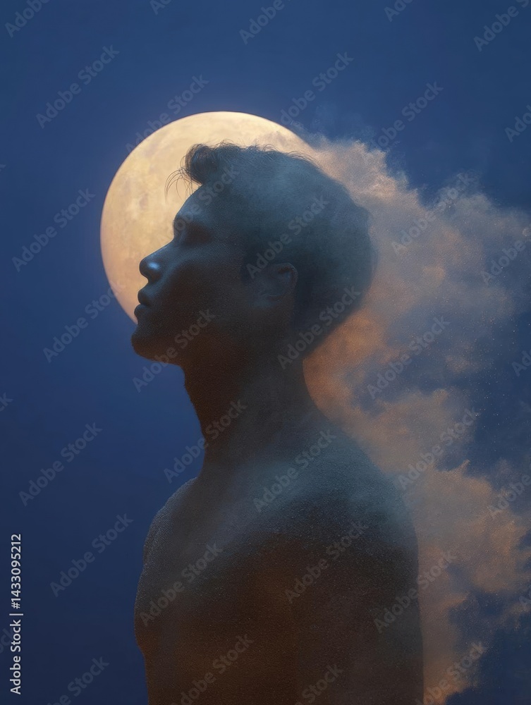 Poster digital art piece that appears to be a portrait of a man's face and upper body. the man is standing 