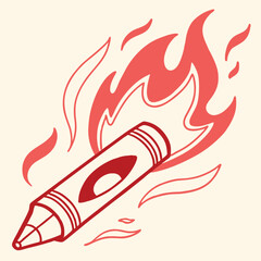 Crayon Flame Icon – Abstract Red Scribble Fire Logo in Punk Pastel Style	