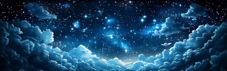 Obraz premium Starry Night Sky with Clouds, Cosmic Beauty and Stargazing Wonder