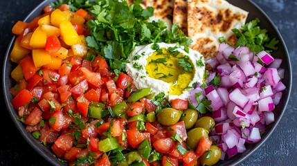 Colorful Mediterranean Appetizer Platter with Hummus