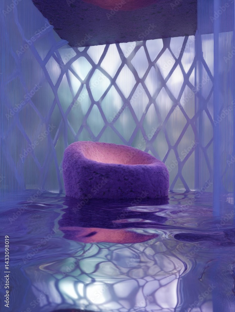 Aufkleber purple sponge floating in a pool of water. the sponge is in the center of the image, with its reflec
