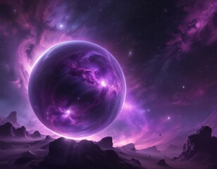Ethereal orb glows, purple nebula swirls around  Cosmic scene ,  purple,  nebula,  design