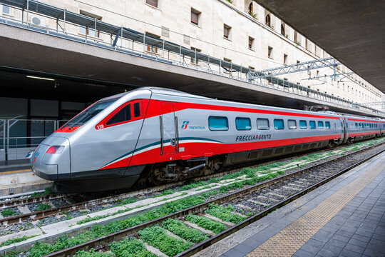 Frecciargento high-speed train of Trenitalia at Roma Termini railway station in Rome, Italy