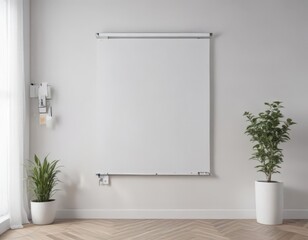 White wall, poster displayed with clips, clean aesthetic,  interior,  interior