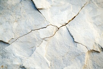 Obraz premium Close-up view of a fractured light-gray rock face.