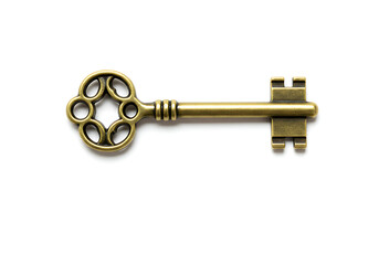 Antique skeleton key isolated on white background vintage old design