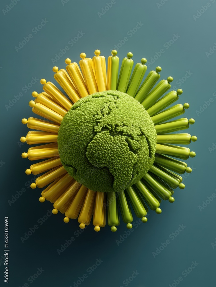 Aufkleber global unity visualization multicultural population growth radial design with eco-textured earth sph