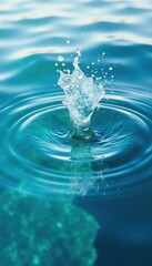 Clear water splash on the ocean surface with circular ripples and waves, natural beauty, wave ripple