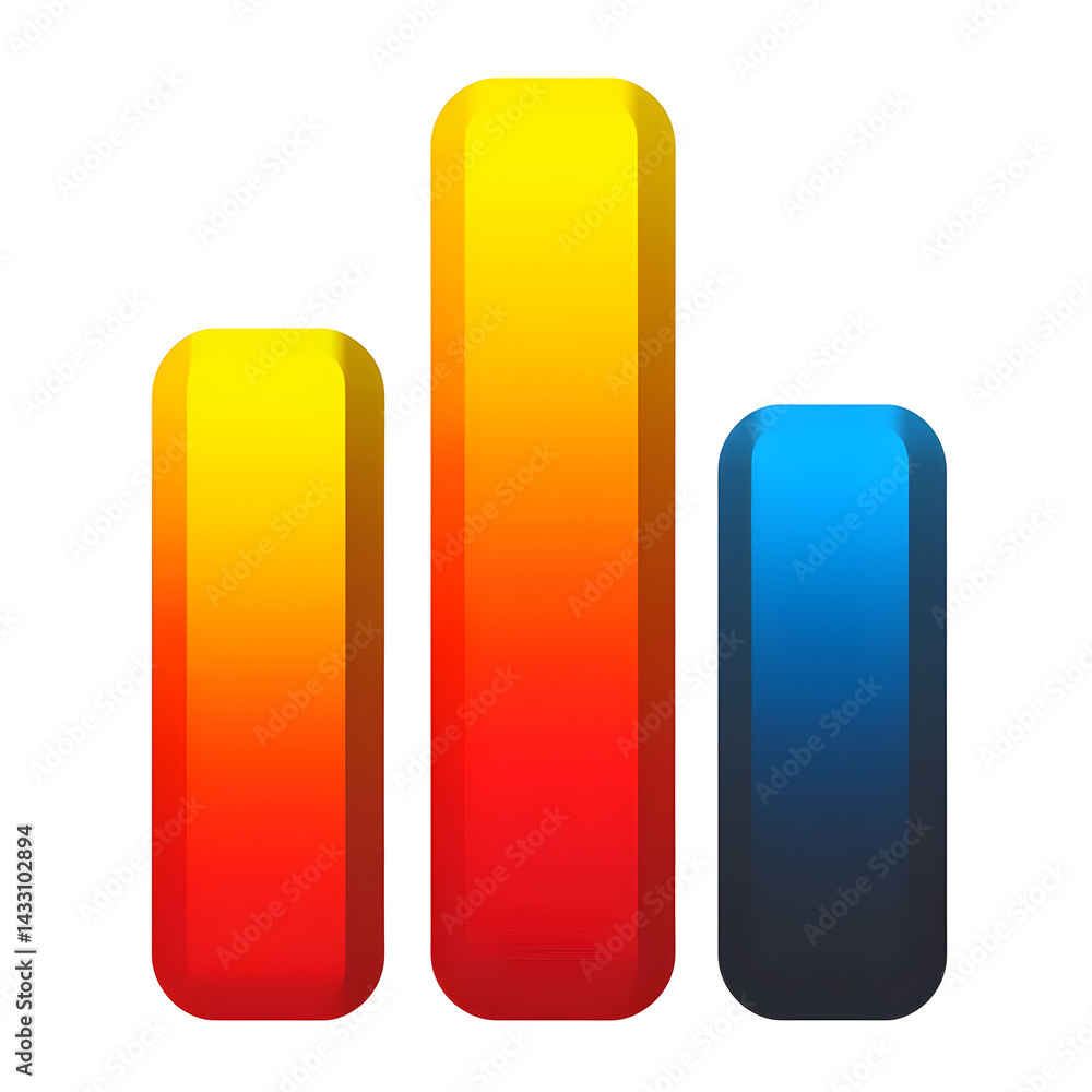 Poster vibrant abstract bar graph with gradient vertical columns of varying heights on a clean isolated whi