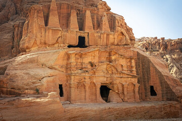 View of one of the temples in the archaeological site of Petra. Jordan. The photo has  intentionally accentuated  vignetting. Horizontally.