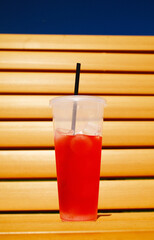 Cold watermelon juice with ice cubes