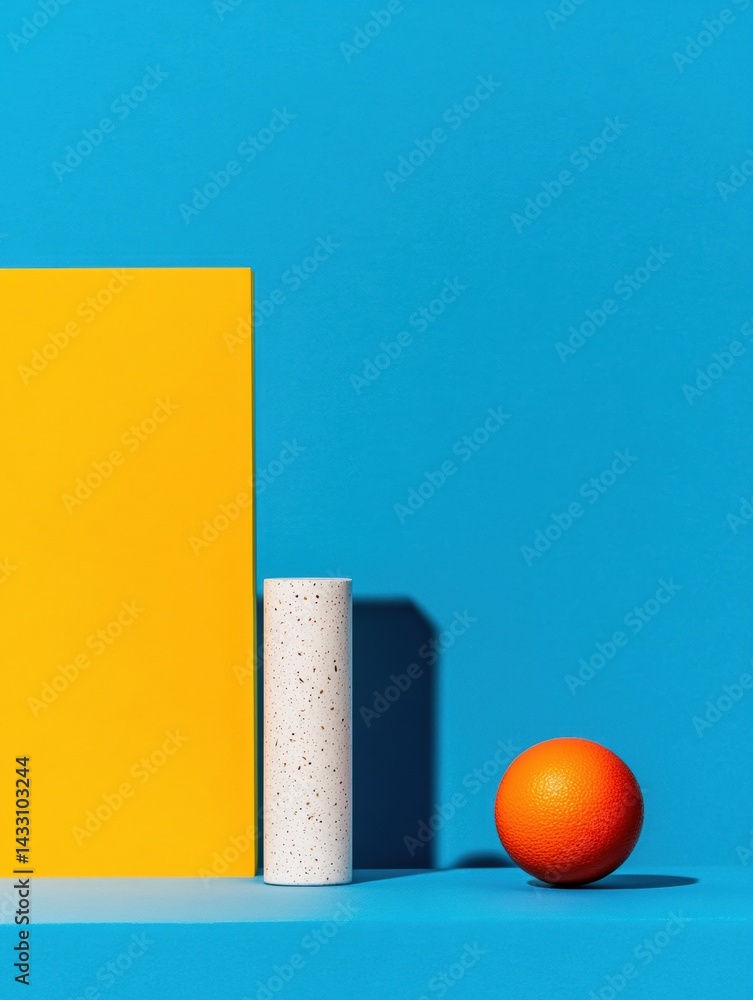 Poster minimalist color block design bold geometric pop art sculpture with textured ceramic and vibrant ora