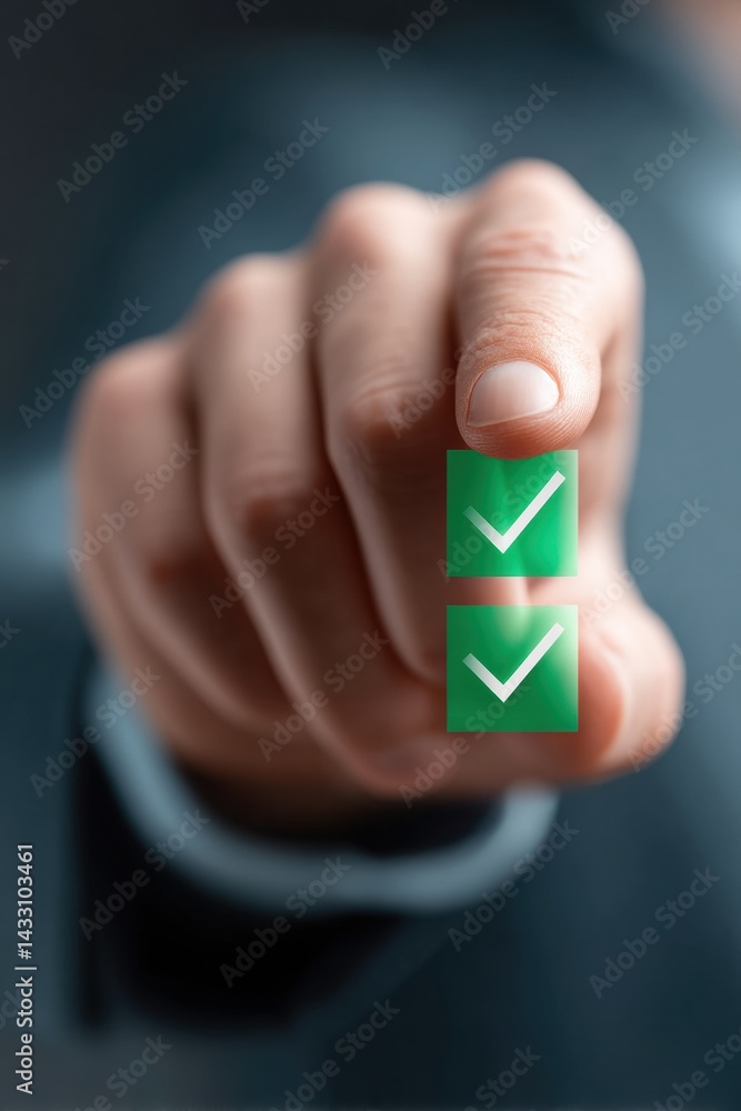 Poster Digital Quality Assurance Interactive Compliance Verification with Minimalist Green Checkmark UI - Next-Gen Business Process Optimization Strategy