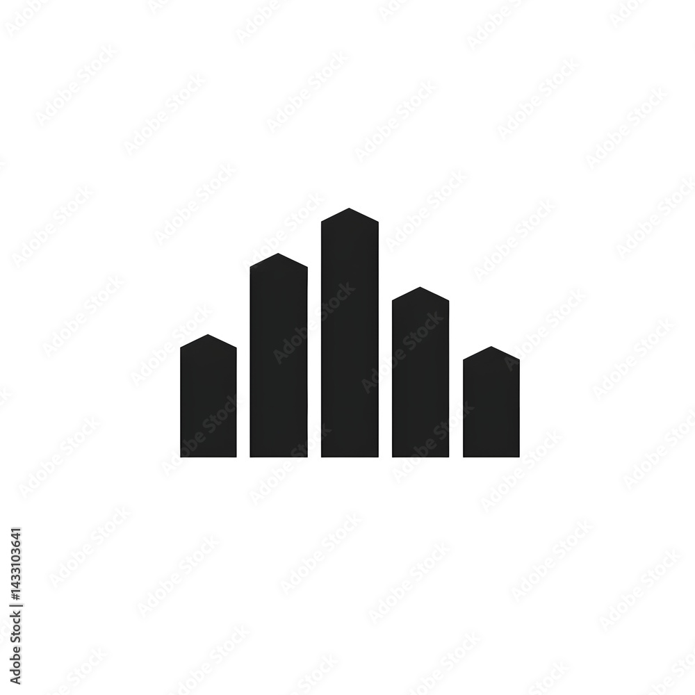 Poster simple clean and modern vertical bar chart icon with five bars of varying heights designed for data 