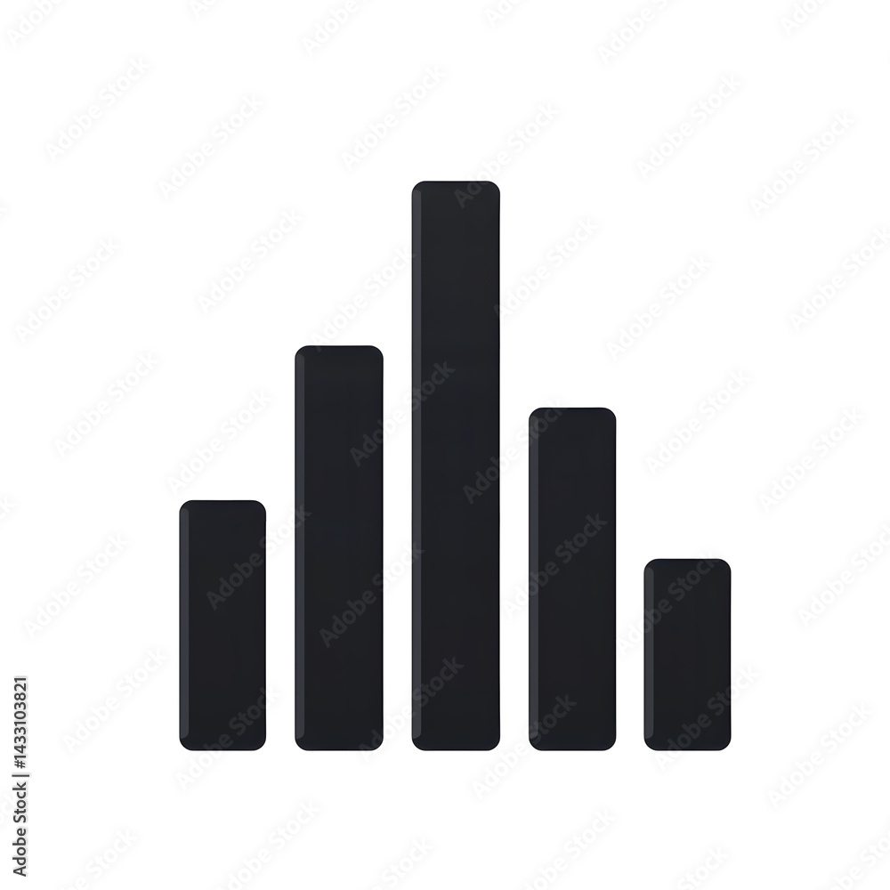 Poster a clean simple svg style of a minimalist bar chart with five vertical bars of varying heights center