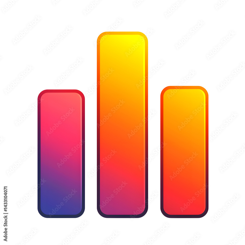 Poster a simple minimalist bar graph design featuring three colorful bars with a gradient effect showcasing