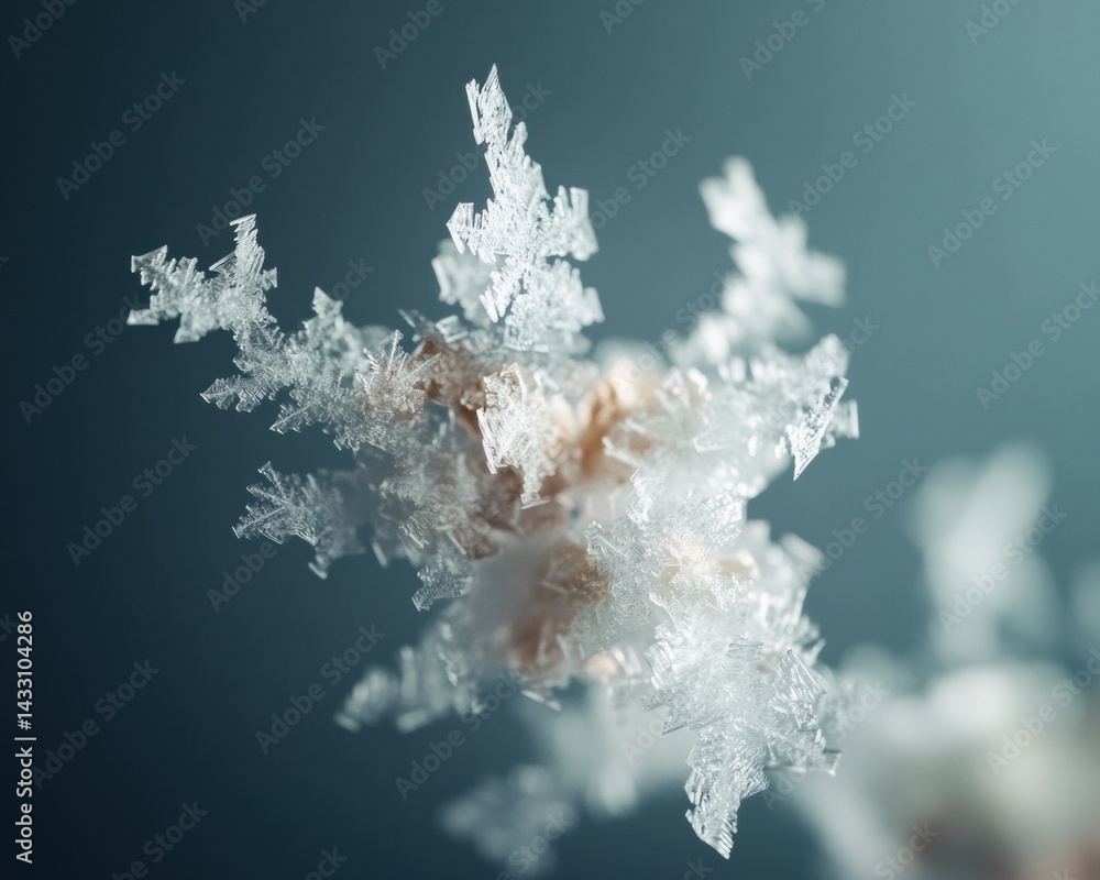 Poster crystalline winter elegance macro snowflake capturing delicate fractal symmetry for high-end design,