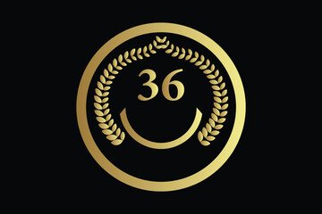 Fototapeta premium number 36 with laurel wreath icon, vector illustration.