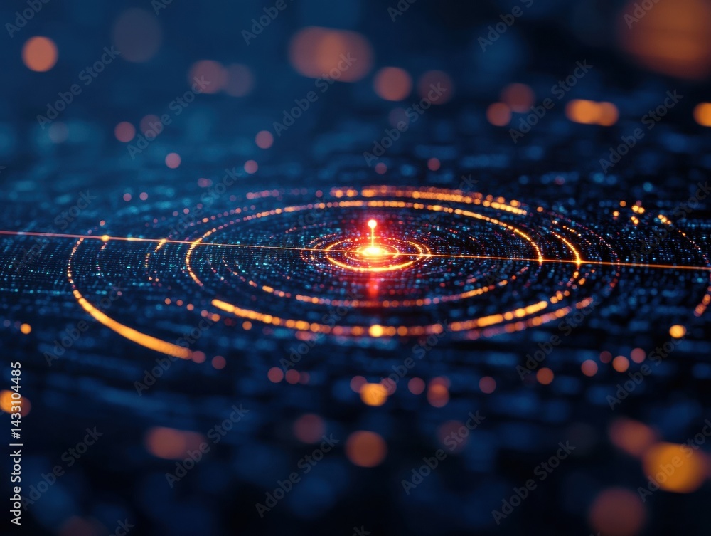 Fototapete Futuristic Cybersecurity Radar Interface Immersive Digital Detection Technology Visualizing AI-Powered Network Surveillance and Intelligent Threat Monitoring
