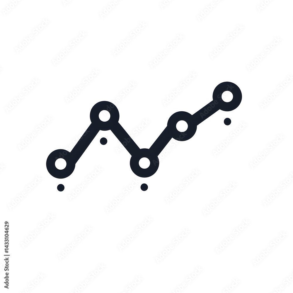 Poster smooth vector style line graph icon with dot points representing data analytics and insights on a cl