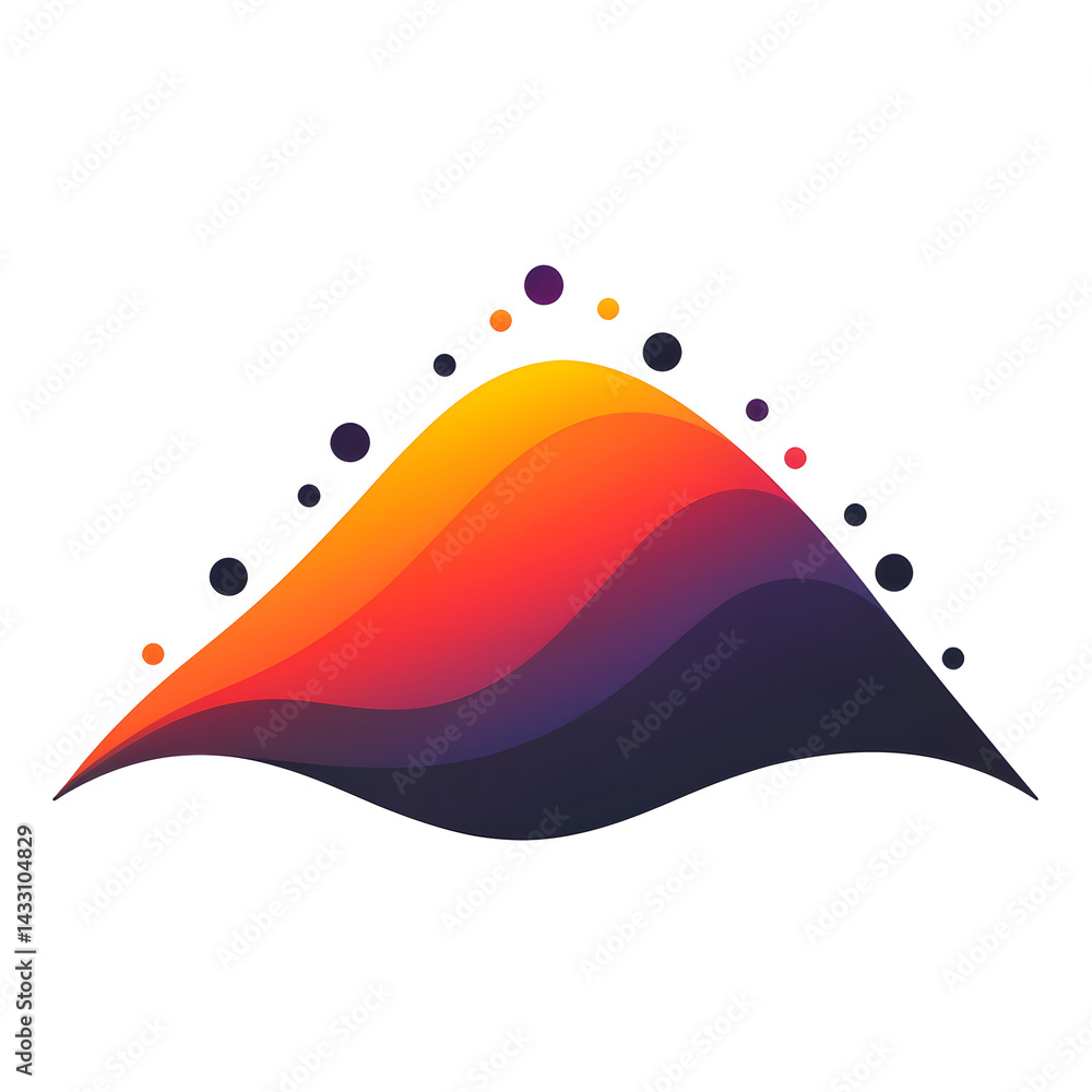 Poster a minimalist vector style icon depicting an abstract landscape of smooth curved mountains in a vivid
