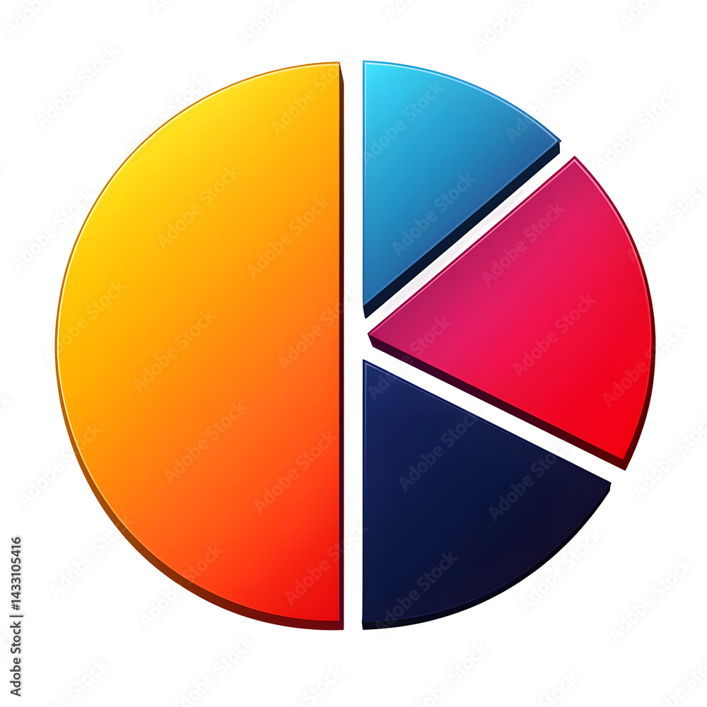 Poster a flat svg like icon of a pie chart split into four vibrant color segments presented in a clean mini