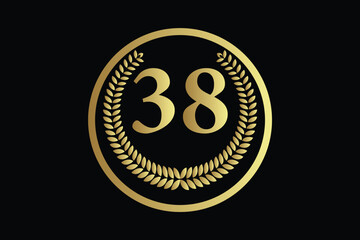 number 38 with laurel wreath icon, vector illustration.