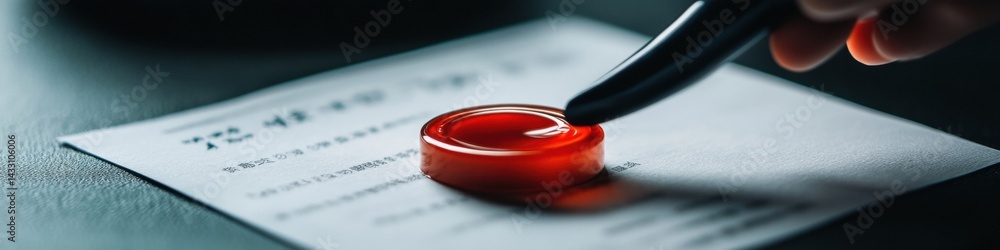 Poster minimalist legal tech ai-enhanced authentication process with sleek red seal stamp - corporate verif