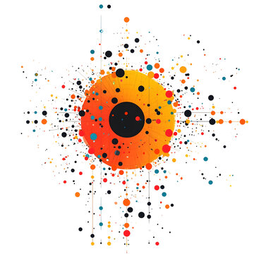 An abstract scatter plot design featuring a dynamic distribution of colorful dots across a minimalist background creating a visually striking and symmetrical composition