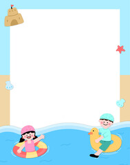 유치원 여름 방학 수영 캐릭터 드로잉 프레임(kindergarten summer vacation beach character drawing frame)