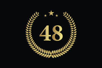 number 48 with laurel wreath icon, vector illustration.