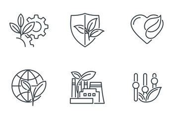 Ecology multi-purpose icons with different symbols. In thin line