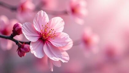 Obraz premium Delicate pink sakura blossoms, full bloom, soft petals , spring flowers, cherry blossom pattern, japanese pattern