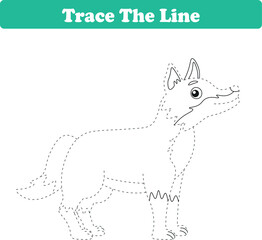 Handwriting Practice. Tracing lines and coloring wolf for children. Vector Illustration