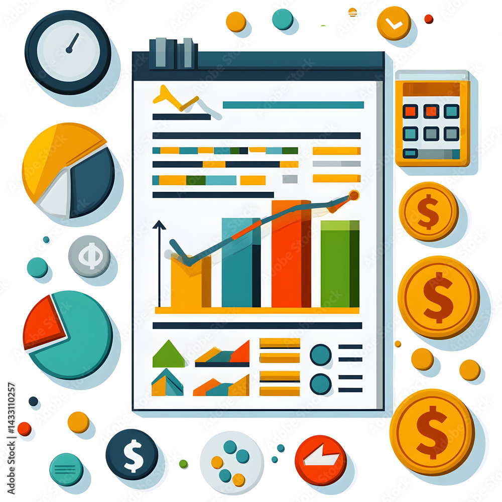 Poster a detailed financial report featuring various data visualizations including charts graphs and financ