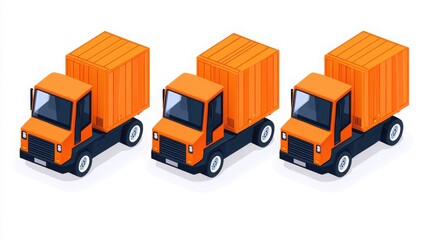 Fototapeta premium AGV Transportation Concept. Three Vibrant Orange Delivery Trucks with Cargo Containers in a Modern Isometric Style