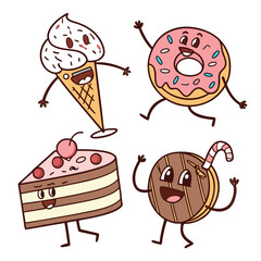 Fototapeta premium cute funny food characters set isolated on white background