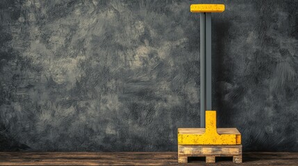 AGV Transportation Concept. Industrial Style Yellow Handle on Wooden Pallet Against Dark Grunge Background for Creative Projects