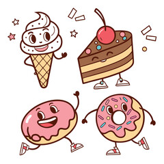  cute funny food characters set isolated on white background