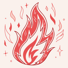 Crayon Flame Icon – Abstract Red Scribble Fire Logo in Punk Pastel Style