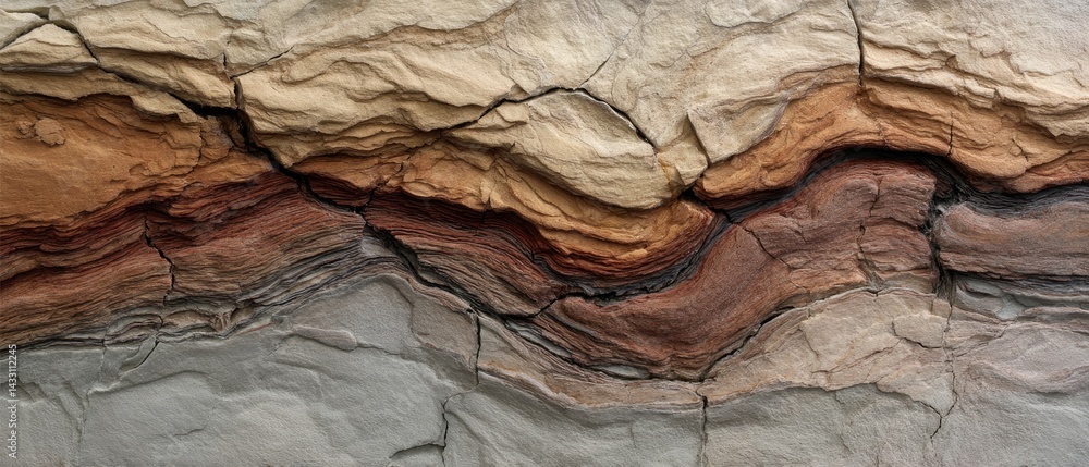 Poster geology fossil strata concept. textured rock layers with earthy tones and intricate patterns.